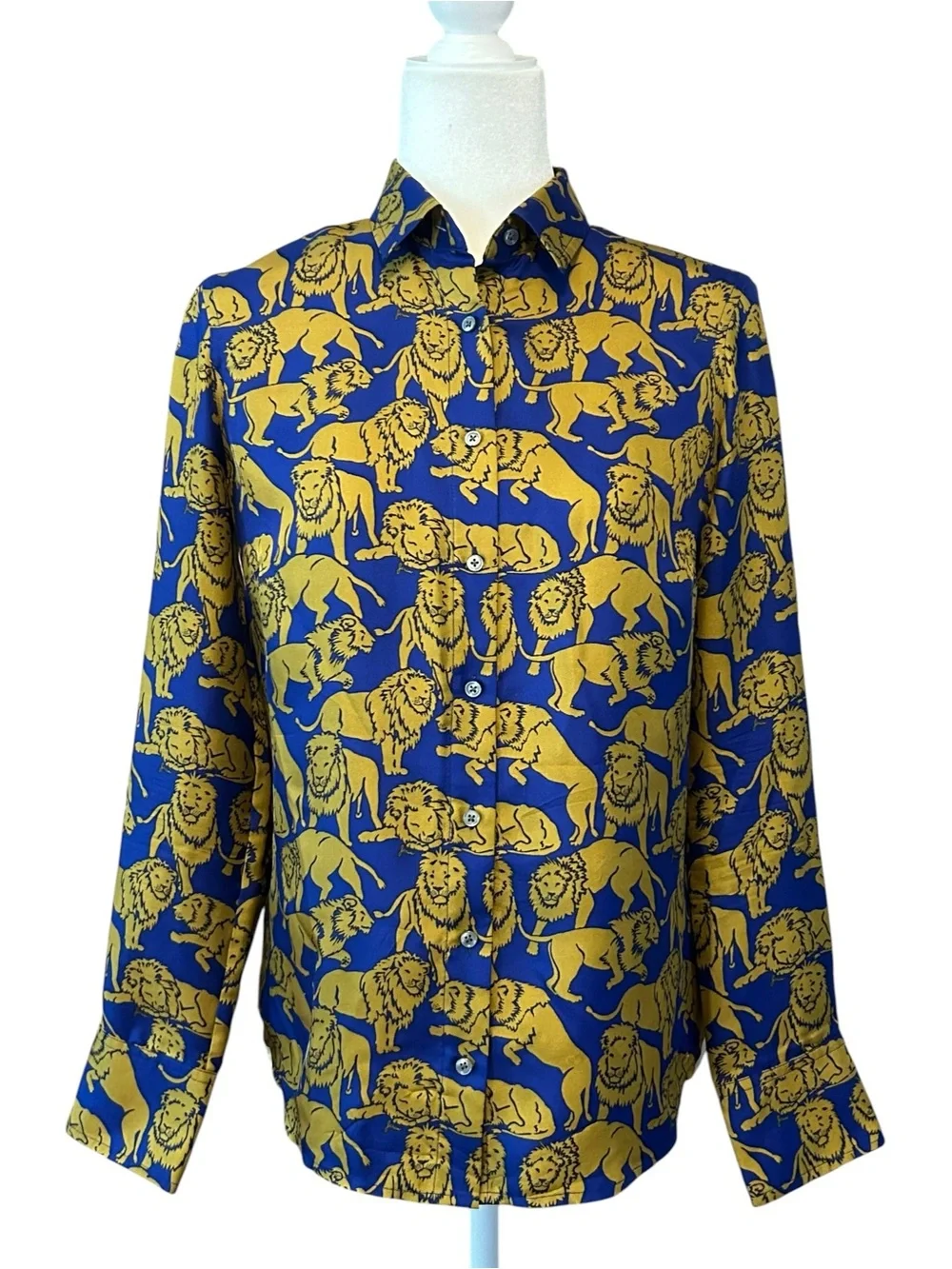 J Crew Collection silk twill button-up shirt in sleepy lions print SZ 2